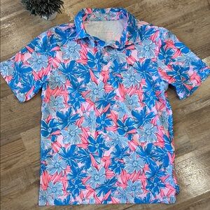 Men's Small Floral Vineyard Vines Polo Shirt - Pink & Blue